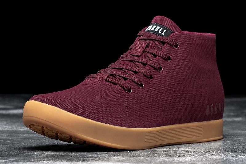 Dark / Red Nobull Cabernet Gum Canvas Mid Men\'s Trainers | CA S1364G